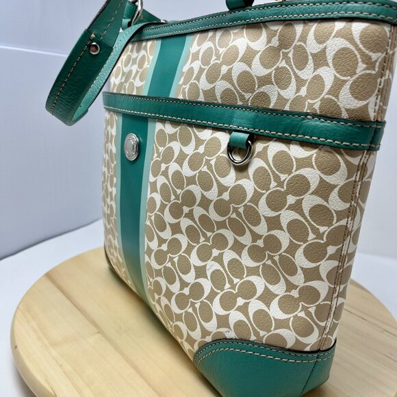 COACH Heritage Chelsea Tote Signature Tan Green F15137 - Picture 2 of 14